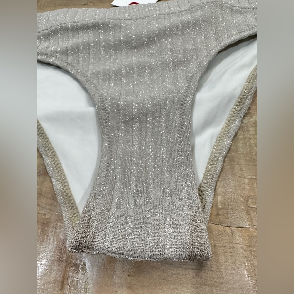 The Reagan Bikini Bottom In Solid Rib Silver With Metallic Rib Fabric - Picture 5 of 9